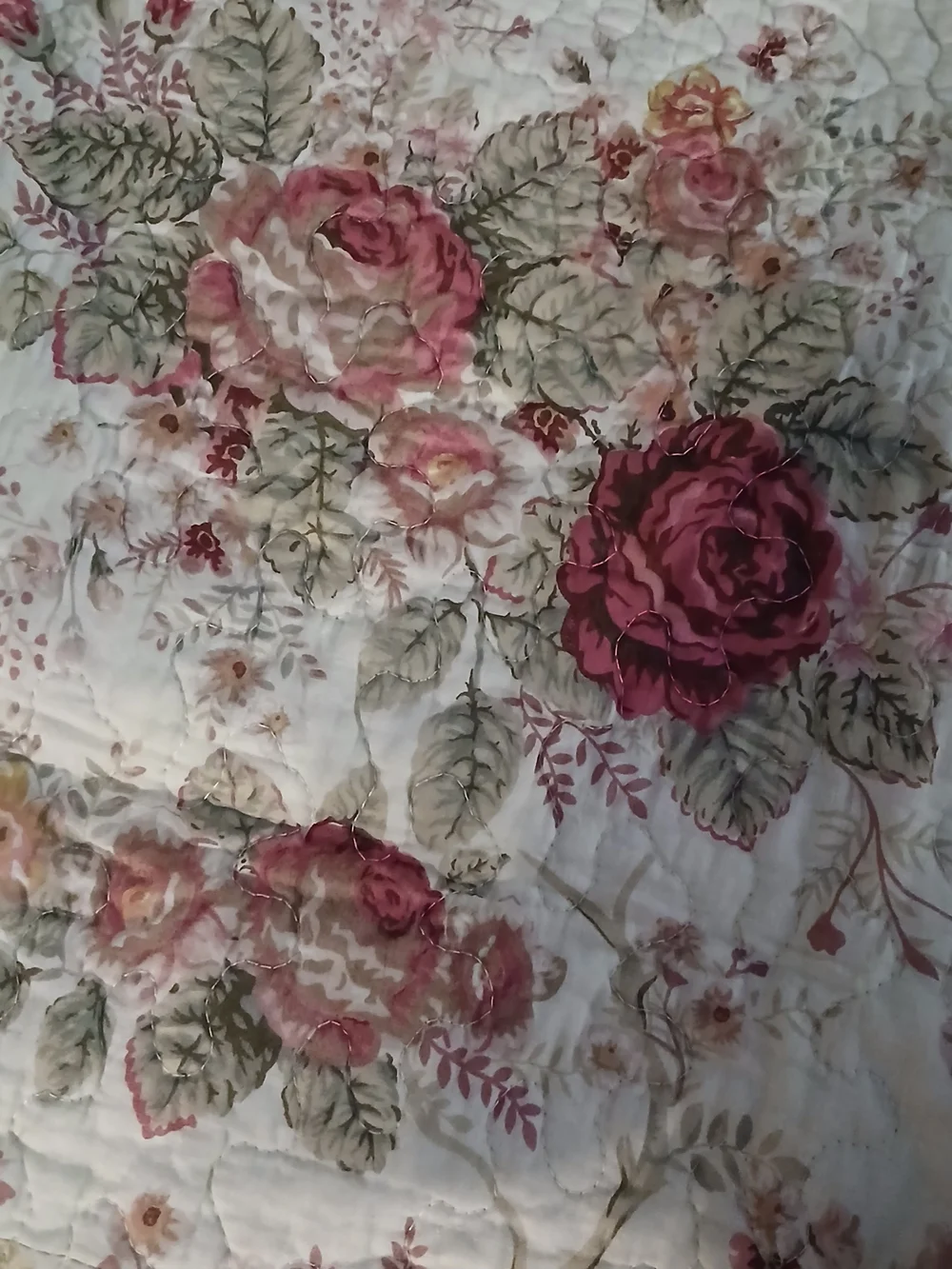 Floral Quilted Throw Blanket - Cream with Rose Accents